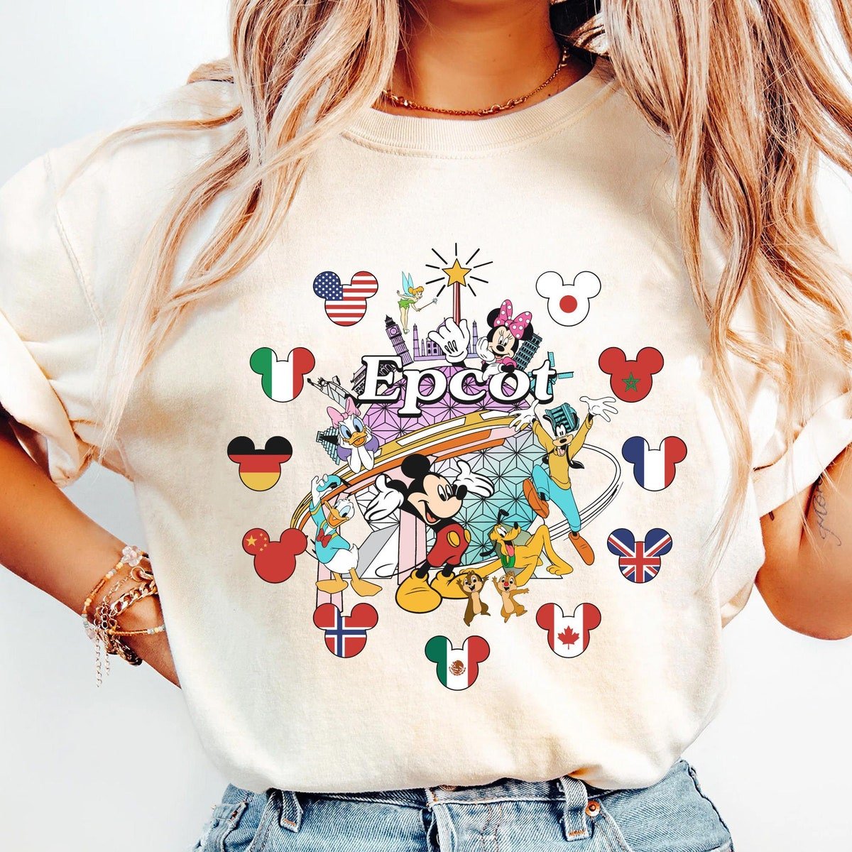 Disney Epcot Country Flag T-shirt Mickey Friends World Showcase Tee