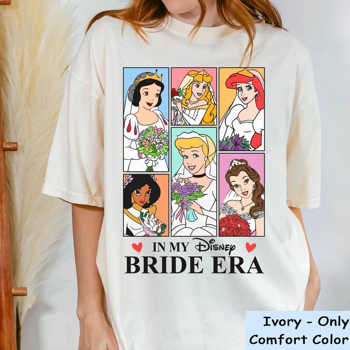 Disney Princess Bride Era T-shirt Ariel Cinderella Jasmine Bridal Gift