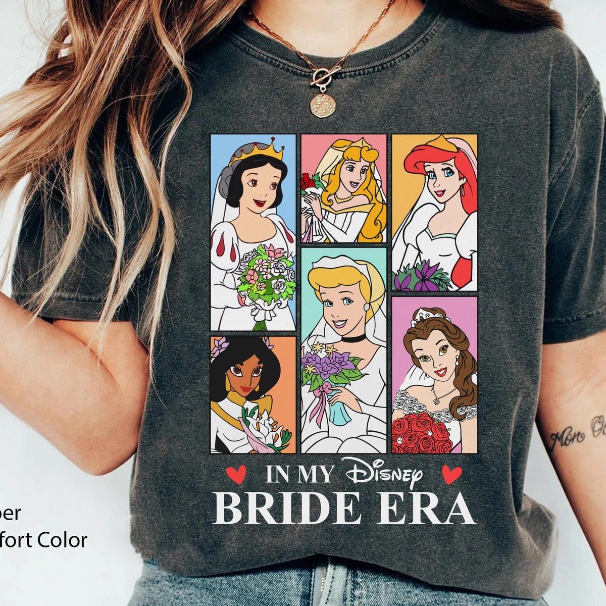 Disney Princess Bride Era T-shirt Ariel Cinderella Jasmine Bridal Gift