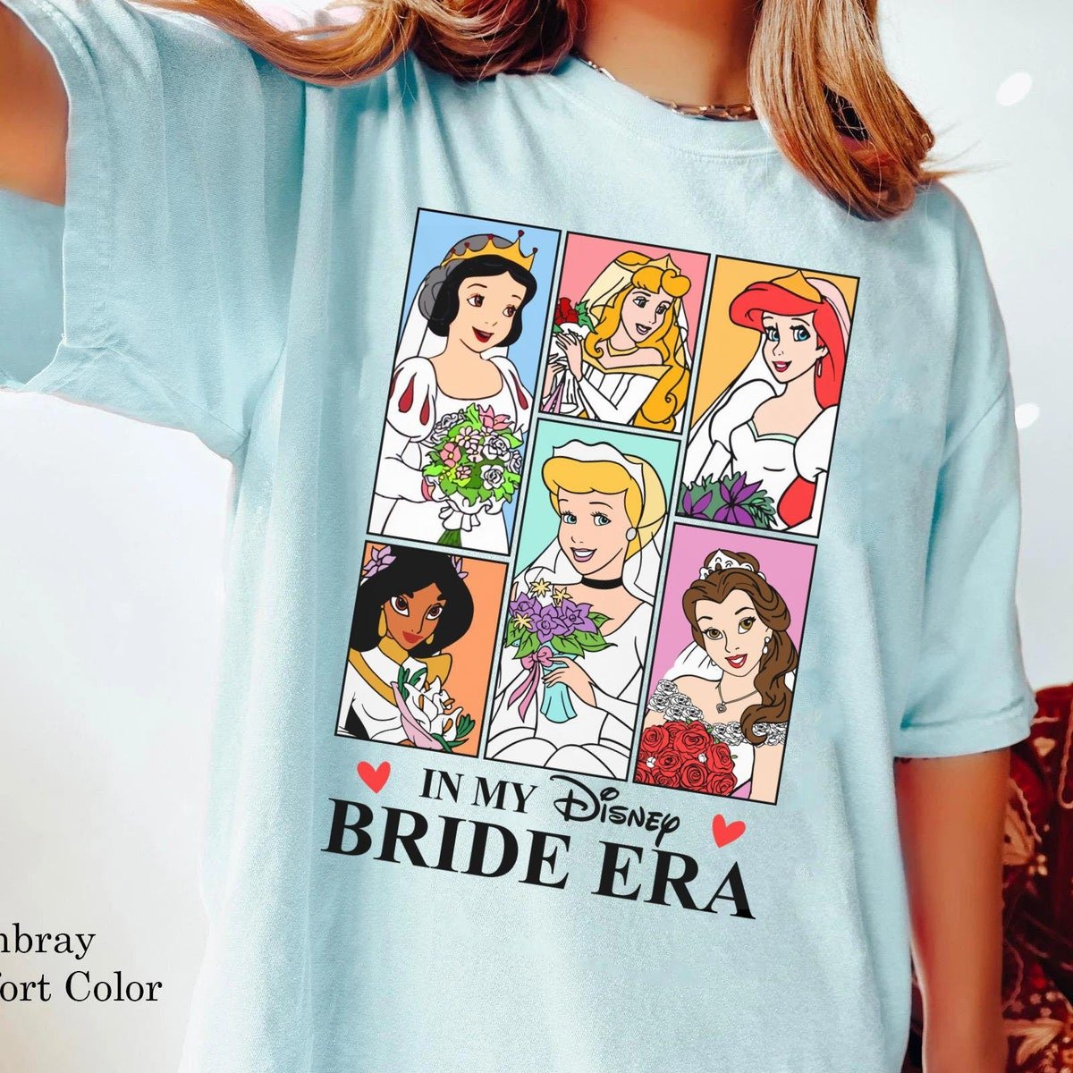 Disney Princess Bride Era T-shirt Ariel Cinderella Jasmine Bridal Gift