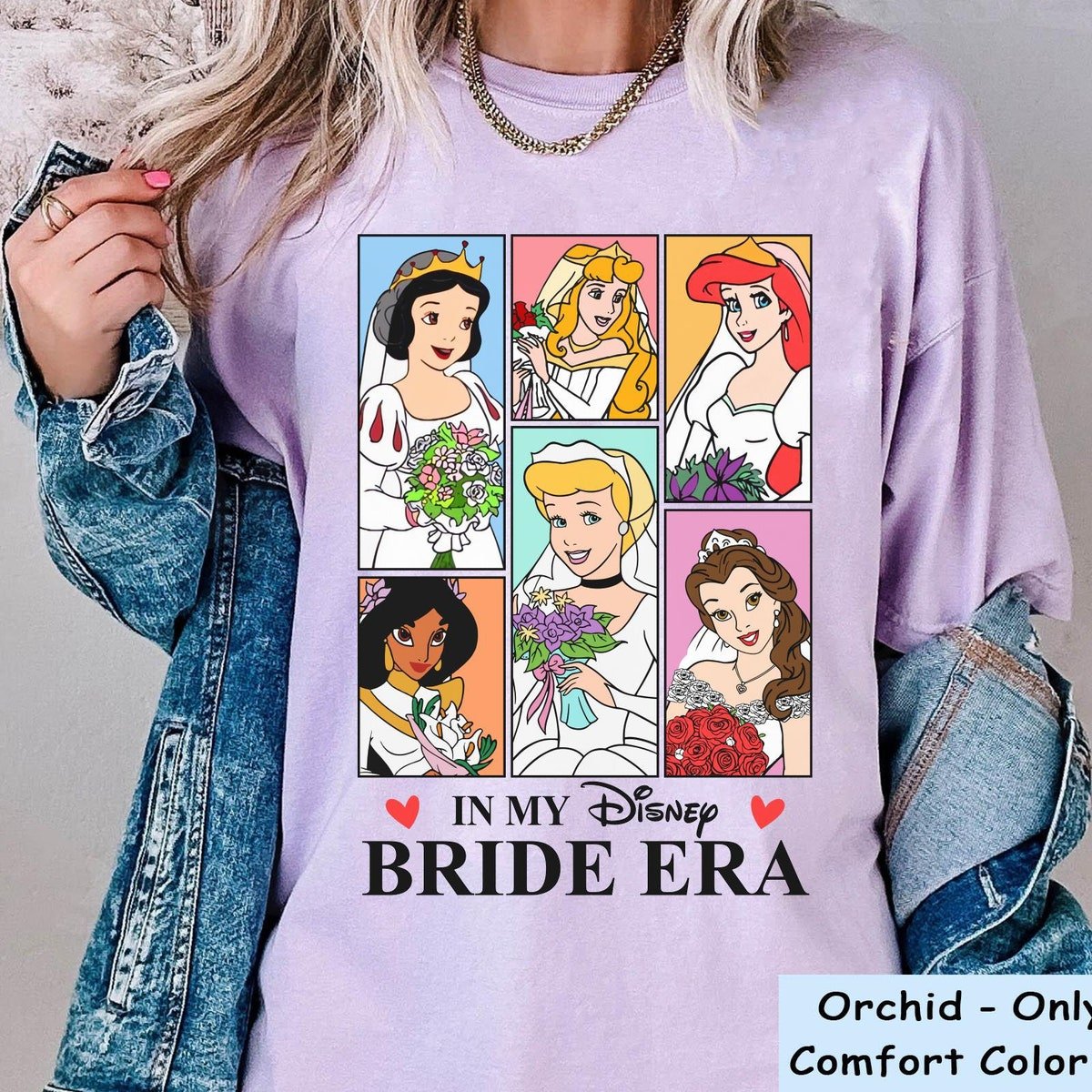 Disney Princess Bride Era T-shirt Ariel Cinderella Jasmine Bridal Gift