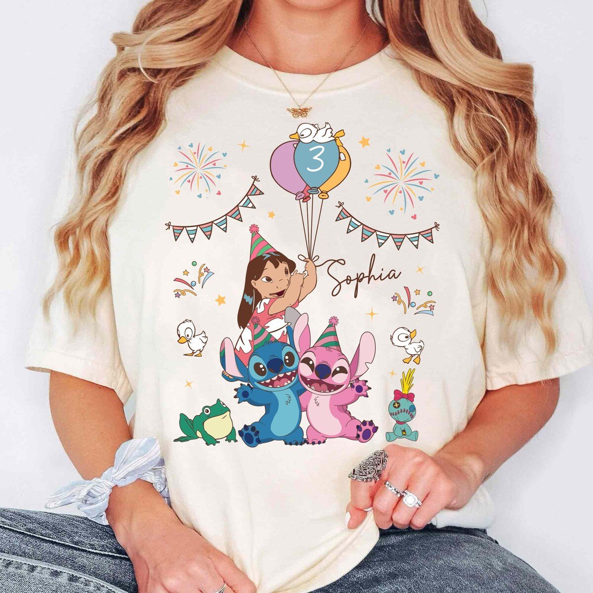 Disney Stitch Birthday Shirt Pink Ohana Tee Cute Alien Couple Family Matching