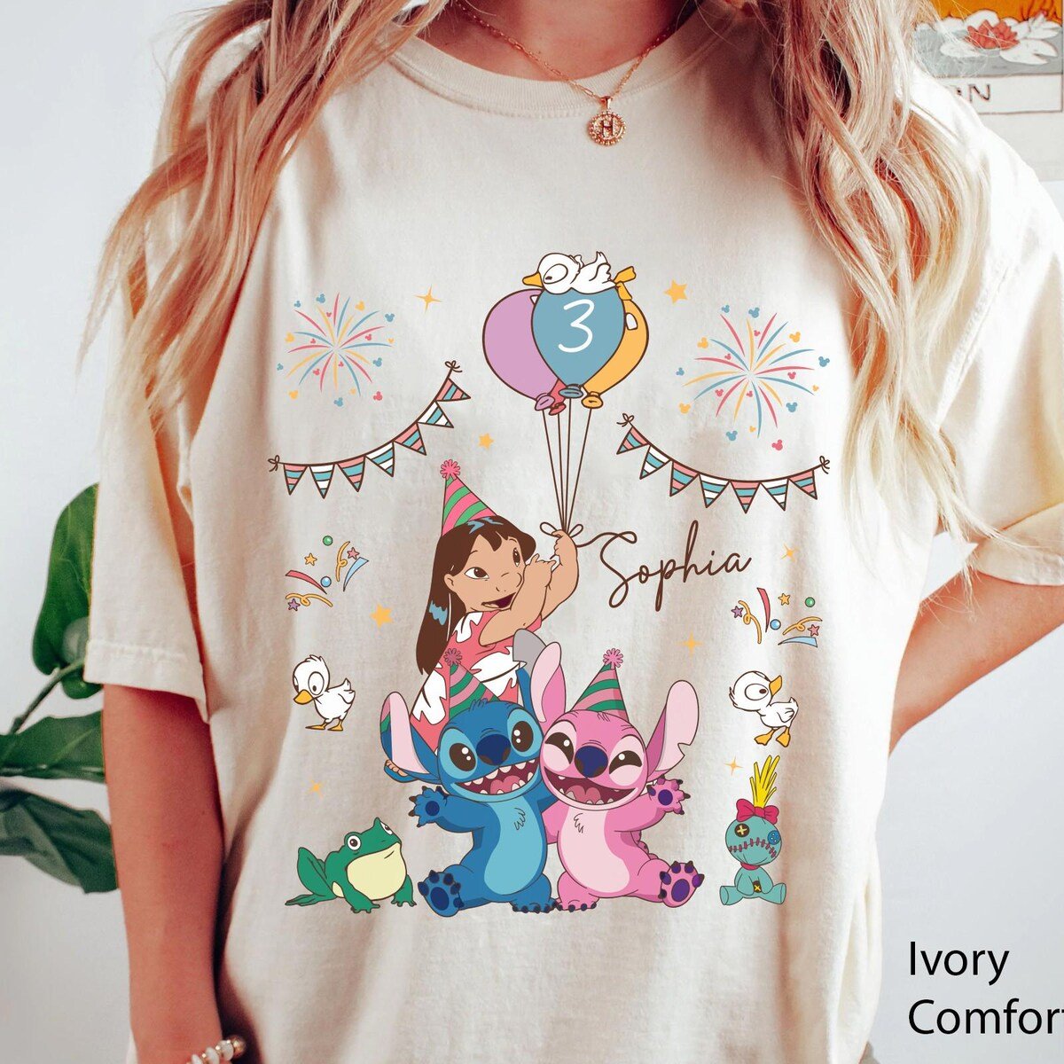 Disney Stitch Birthday Shirt Pink Ohana Tee Cute Alien Couple Family Matching