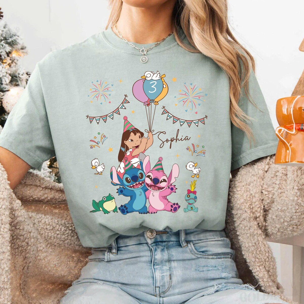 Disney Stitch Birthday Shirt Pink Ohana Tee Cute Alien Couple Family Matching