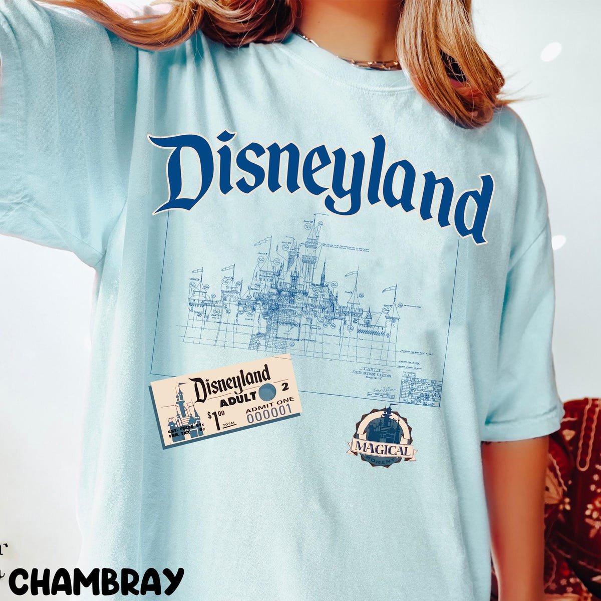 Disneyland Castle T-Shirt Vintage Map Design Family Matching Tee