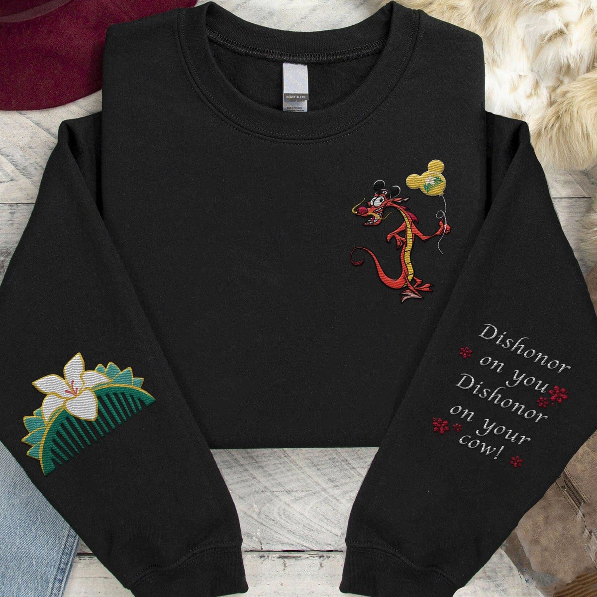Embroidered Mushu Dragon Sweatshirt Retro Mulan Embroidery Sweater 2024