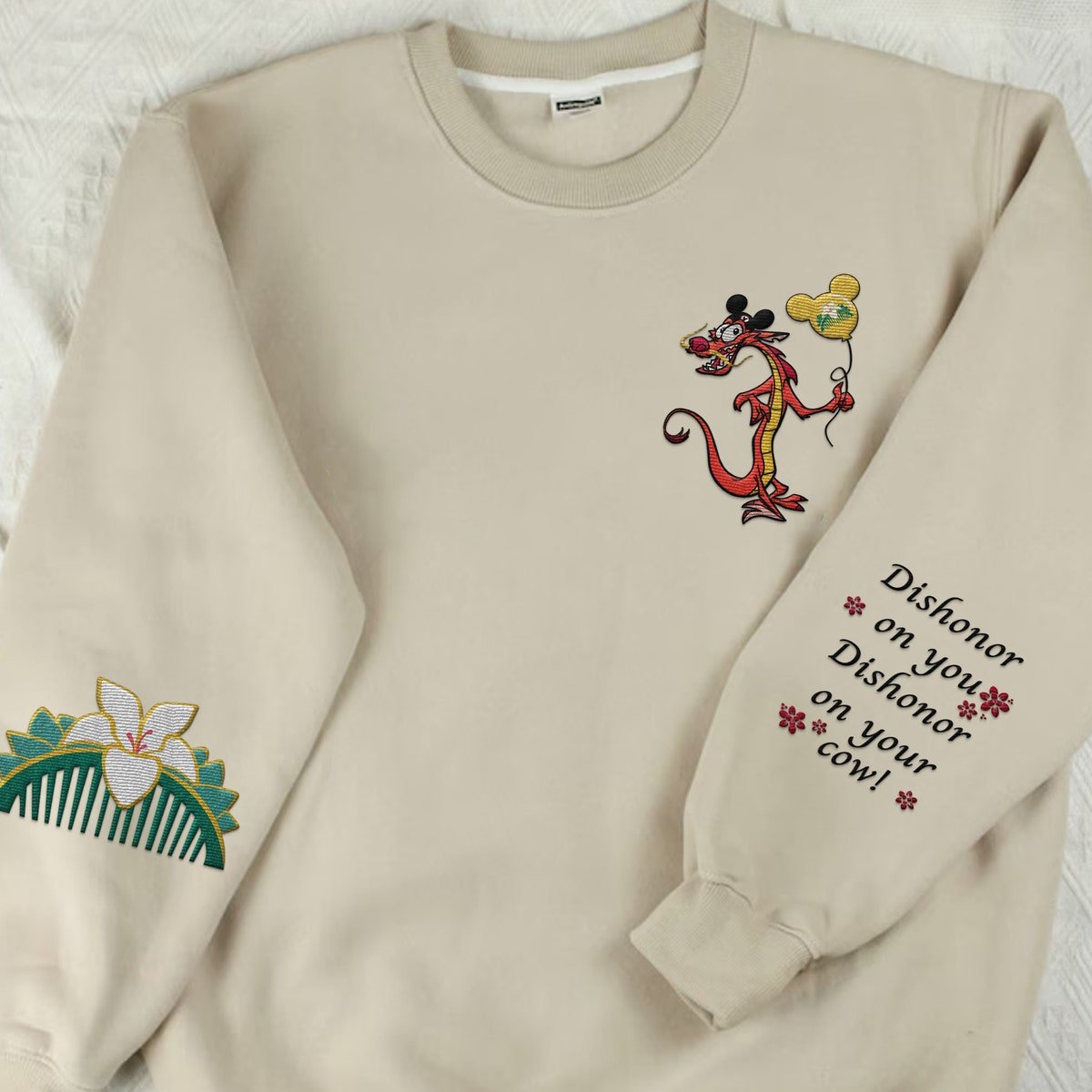 Embroidered Mushu Dragon Sweatshirt Retro Mulan Embroidery Sweater 2024