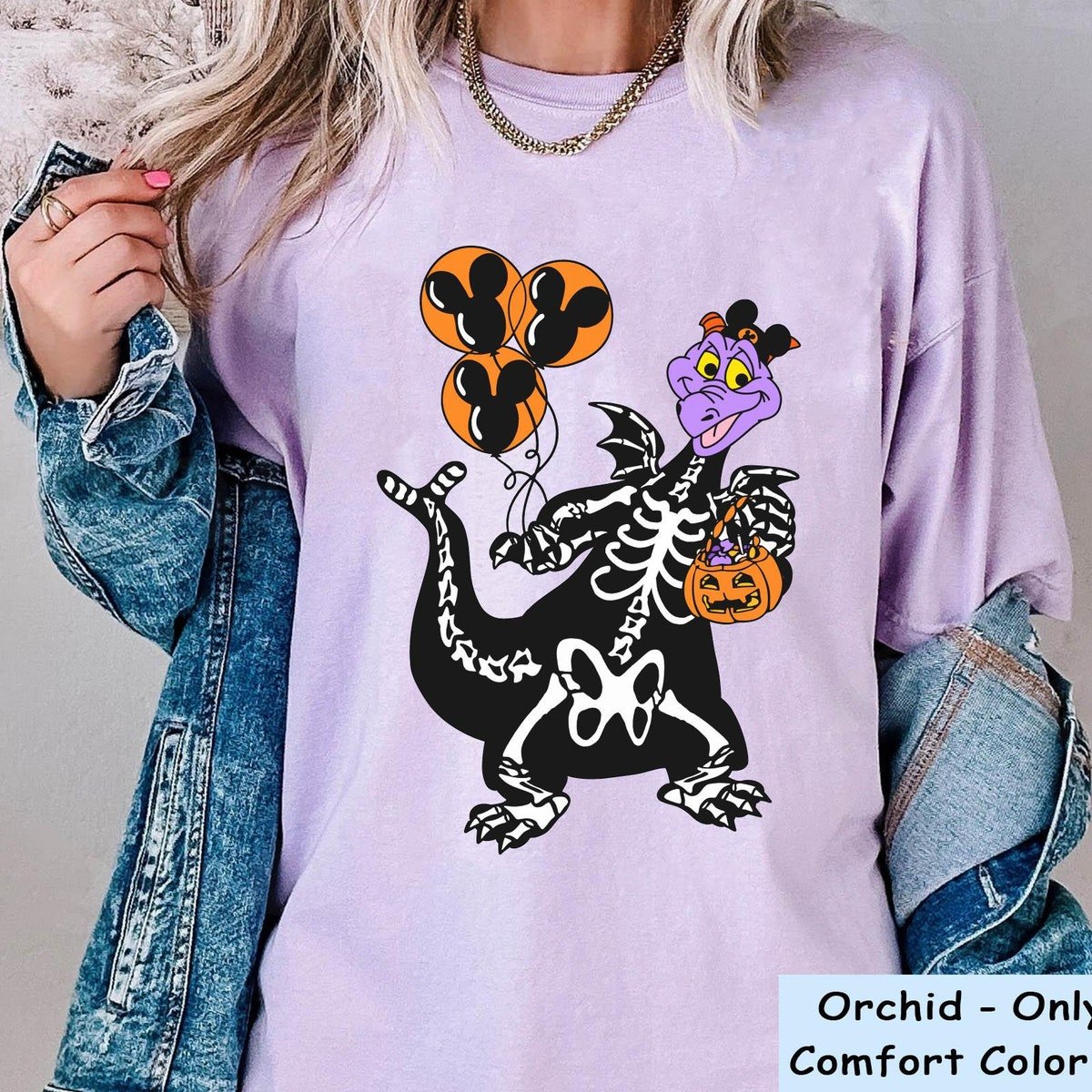 Figment Dragon Skeleton Shirt Halloween Disney Epcot Pumpkin Design
