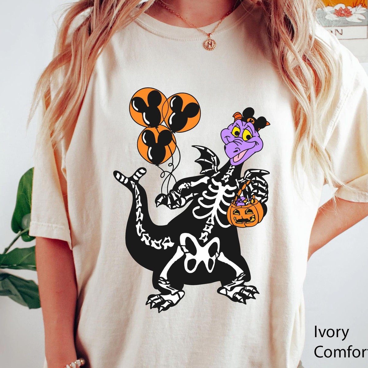 Figment Dragon Skeleton Shirt Halloween Disney Epcot Pumpkin Design