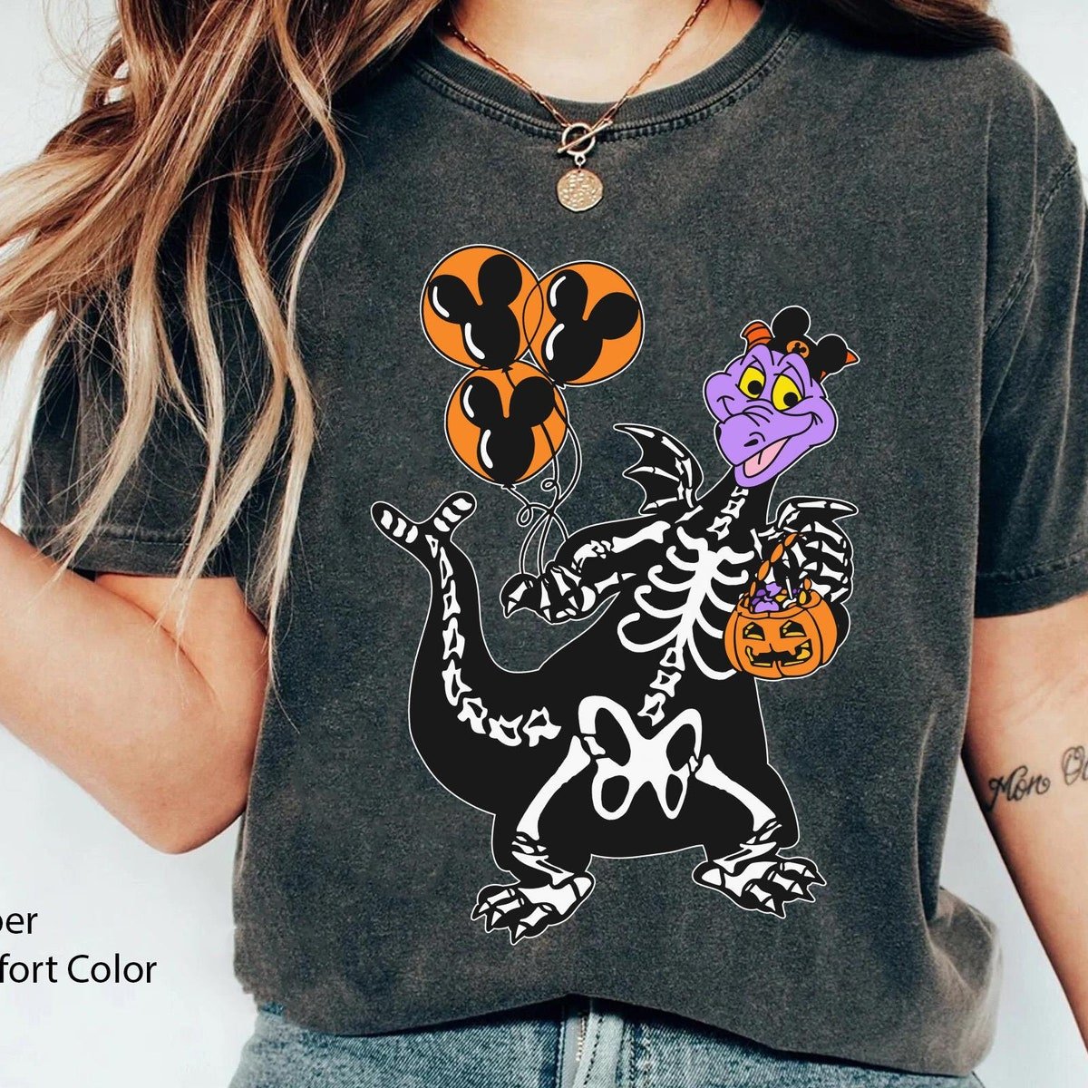 Figment Dragon Skeleton Shirt Halloween Disney Epcot Pumpkin Design