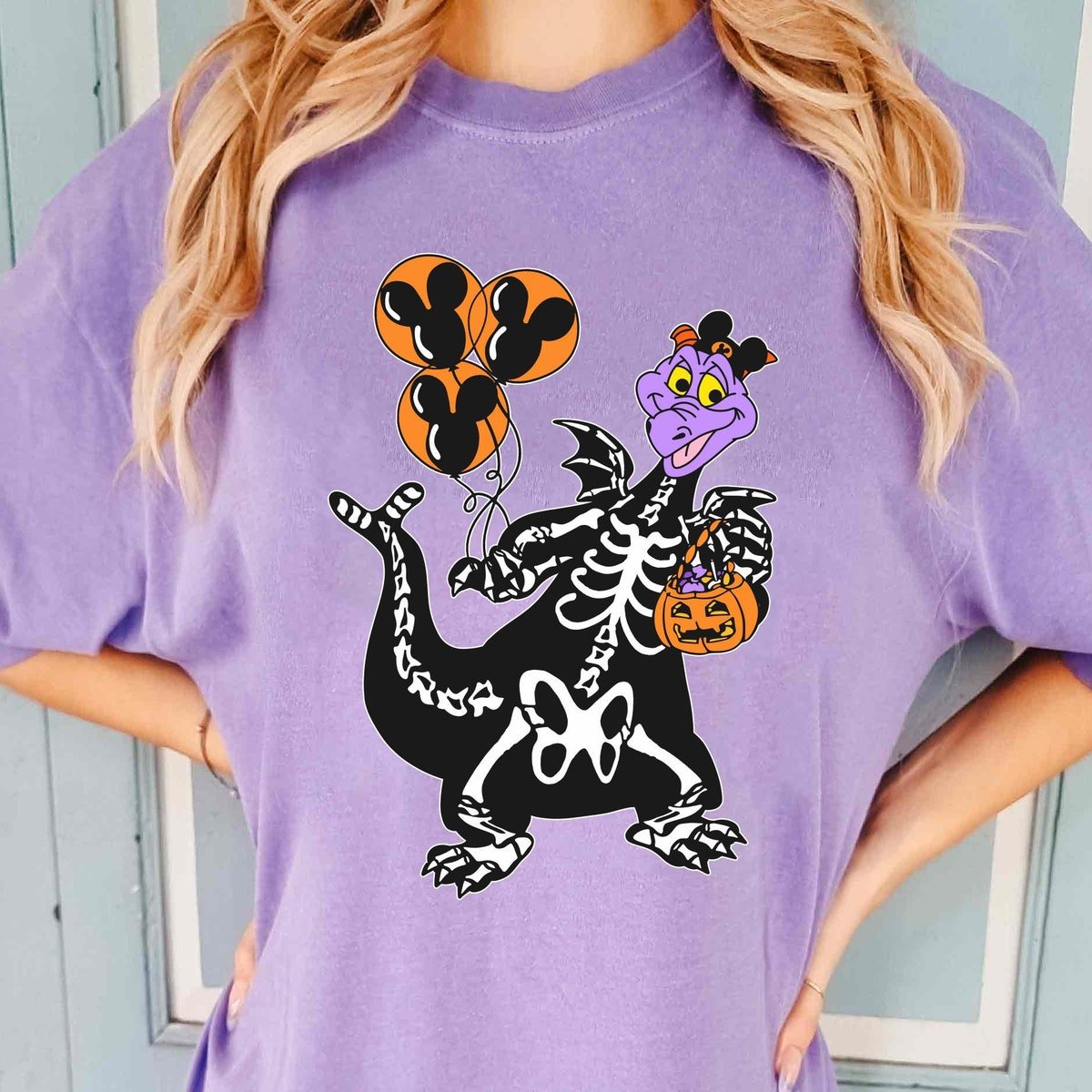 Figment Dragon Skeleton Shirt Halloween Disney Epcot Pumpkin Design