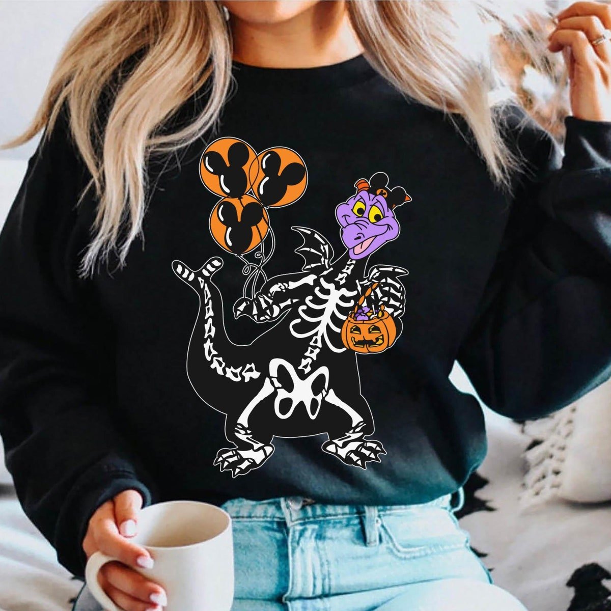 Figment Dragon Skeleton Shirt Halloween Disney Epcot Pumpkin Design