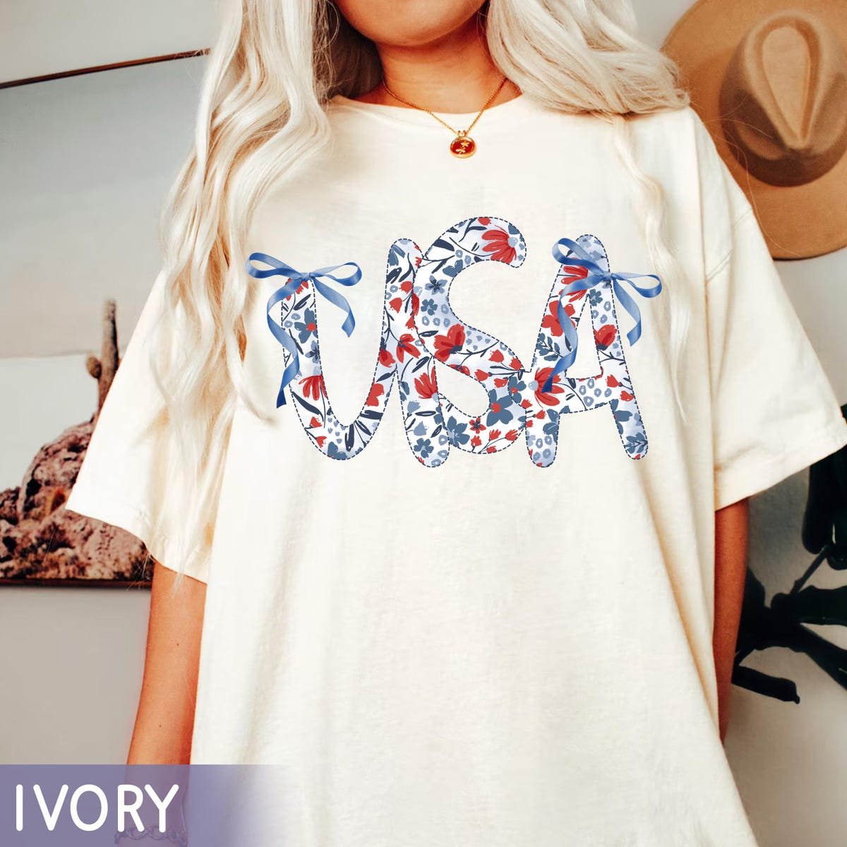 Floral Independence Day Shirt USA Patriotic 4th of July Red White Blue Tee