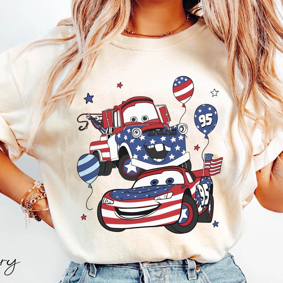 Lightning McQueen Tow Mater 4th July Shirt Disney Cars Patriotic T-shirt
