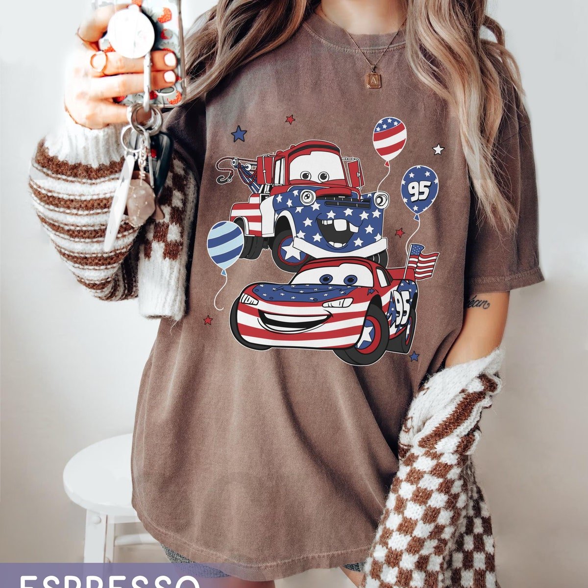 Lightning McQueen Tow Mater 4th July Shirt Disney Cars Patriotic T-shirt