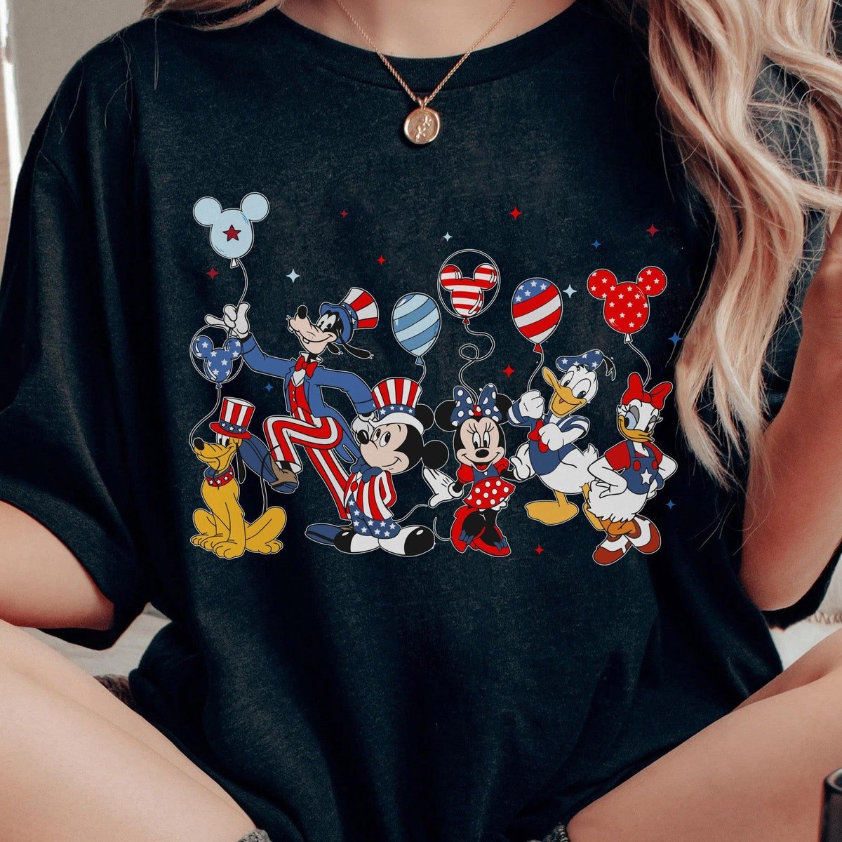Mickey Friends Balloon Shirt Disney July 4th Independence Day 2024 T-shirt