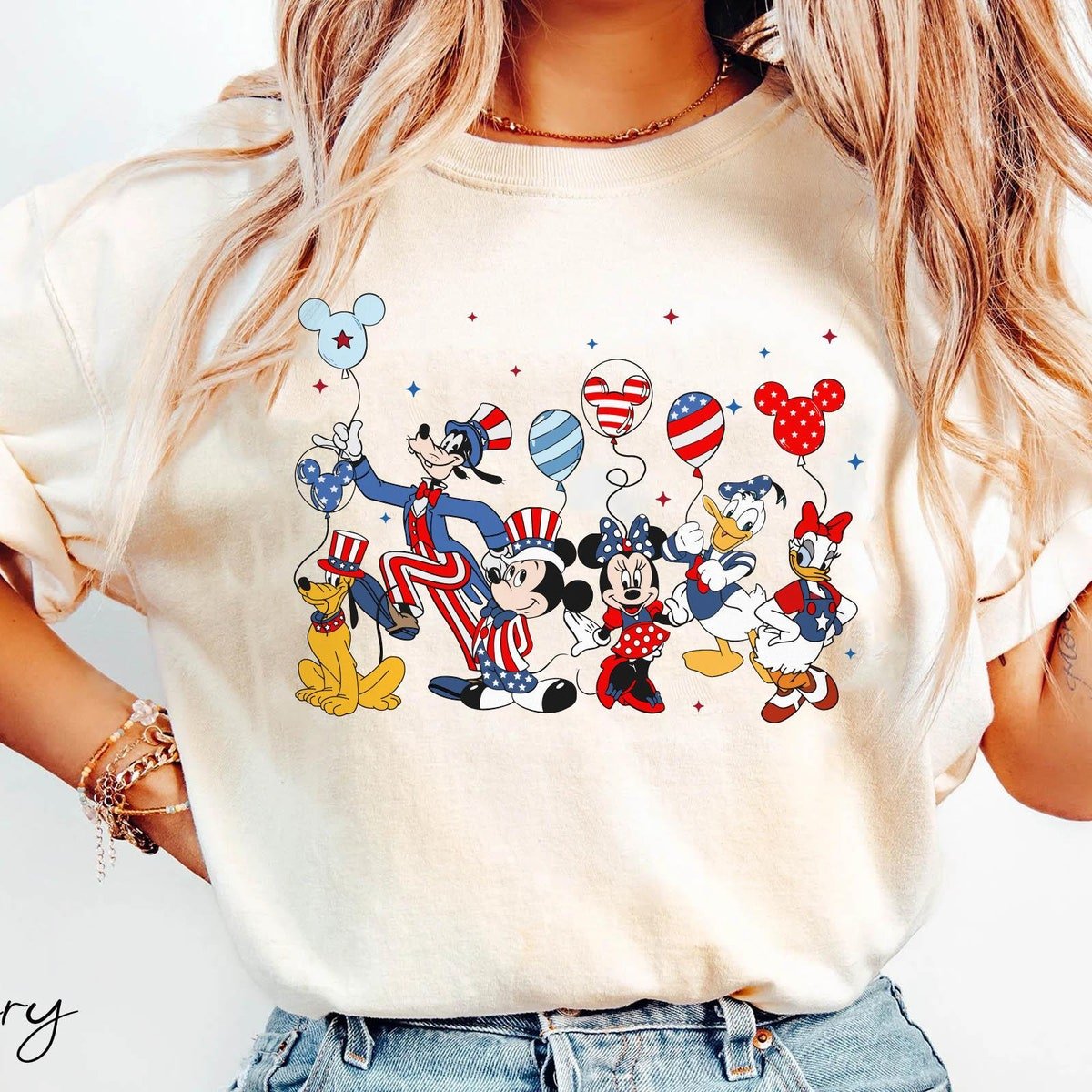 Mickey Friends Balloon Shirt Disney July 4th Independence Day 2024 T-shirt