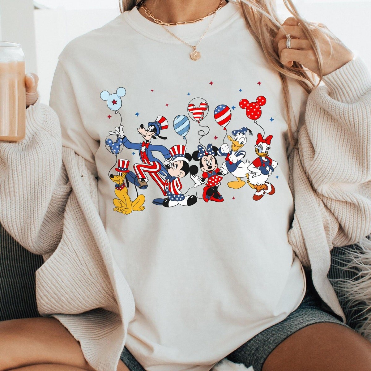Mickey Friends Balloon Shirt Disney July 4th Independence Day 2024 T-shirt