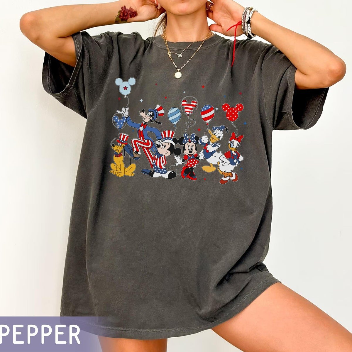 Mickey Friends Balloon Shirt Disney July 4th Independence Day 2024 T-shirt