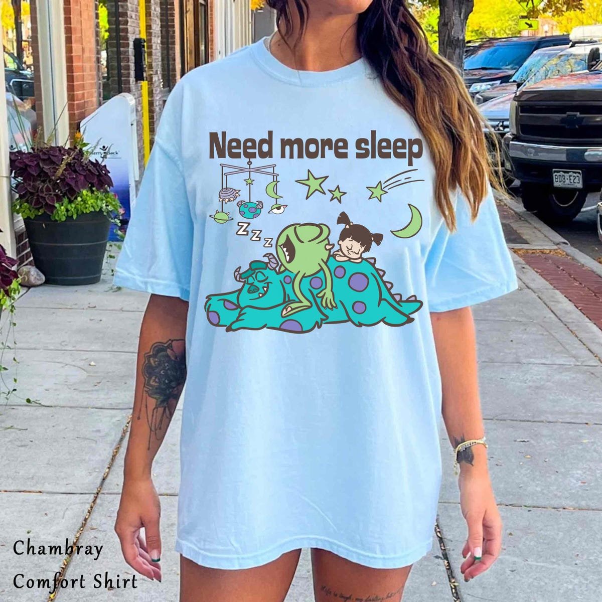 Monsters Inc Sulley Mike Boo Sleep Shirt Energy Saving Lazy Day Tee