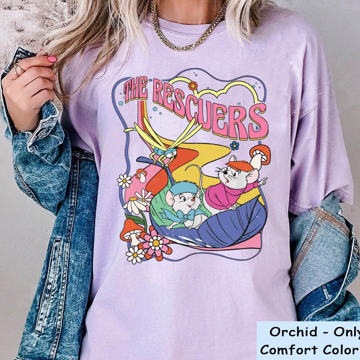 Retro 70s Rescuers Mice T-shirt Floral Design Cute Gift Idea 2024