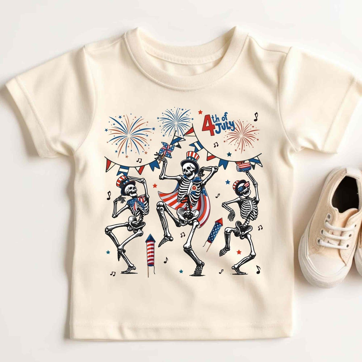 Skeleton Dancing Firework Shirt Patriotic Independence Day 2024 Tee