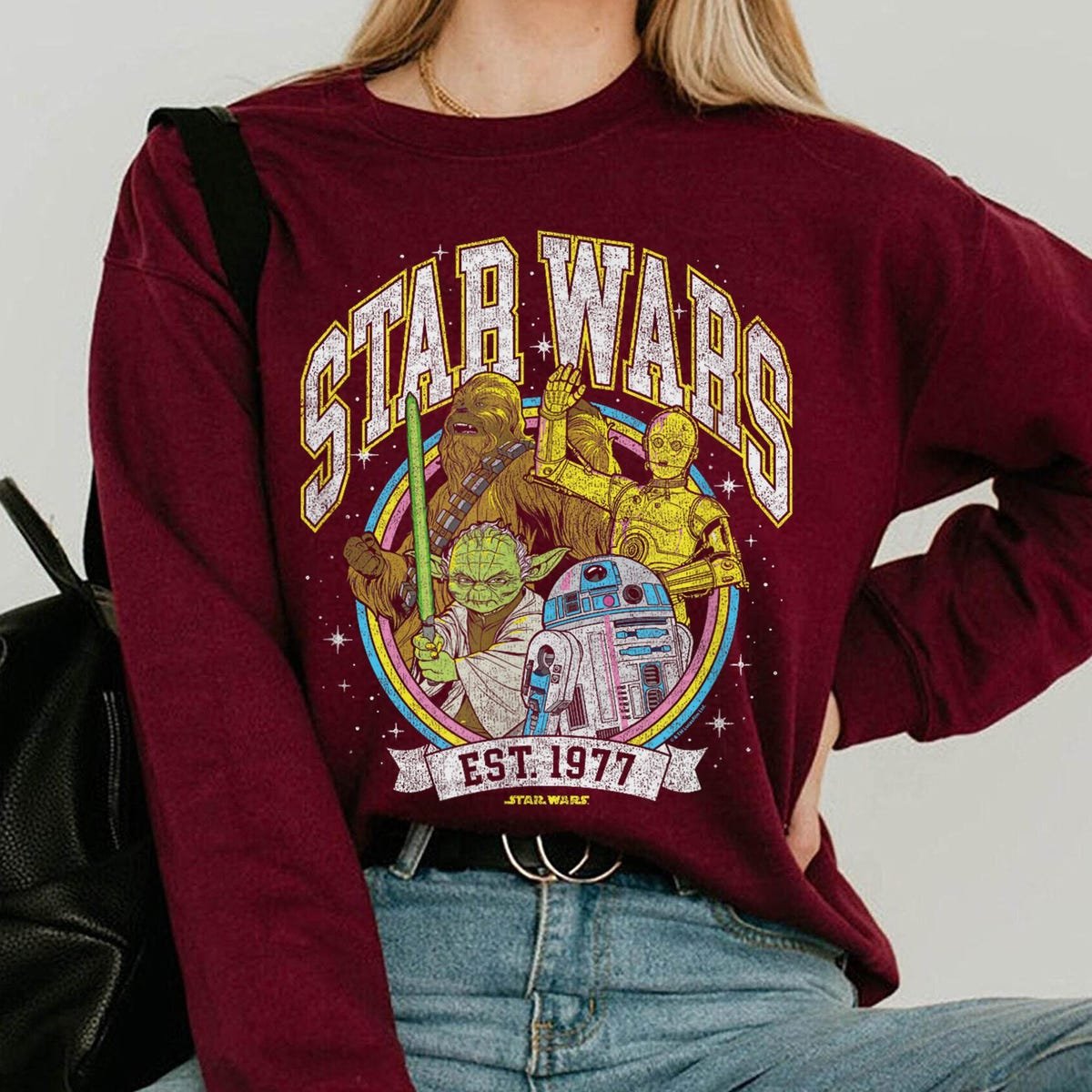 Star Wars T-Shirt 1977 Retro Yoda R2D2 C3PO Chewbacca Tee