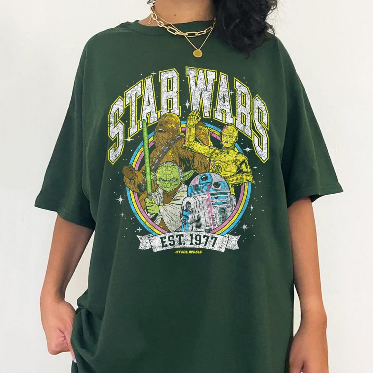 Star Wars T-Shirt 1977 Retro Yoda R2D2 C3PO Chewbacca Tee