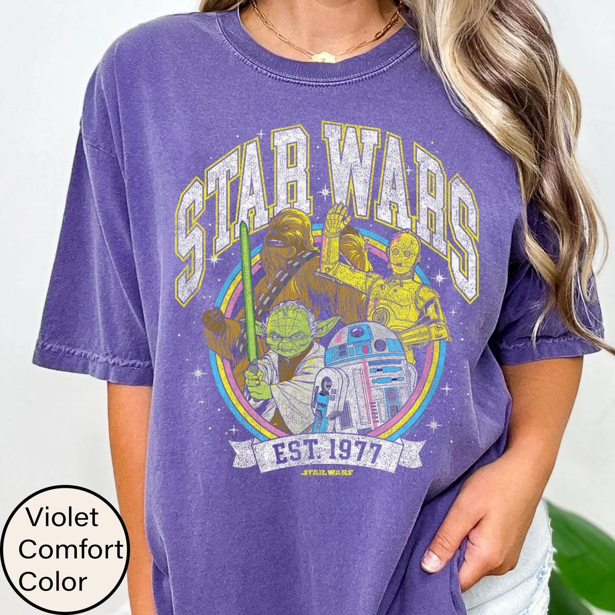 Star Wars T-Shirt 1977 Retro Yoda R2D2 C3PO Chewbacca Tee
