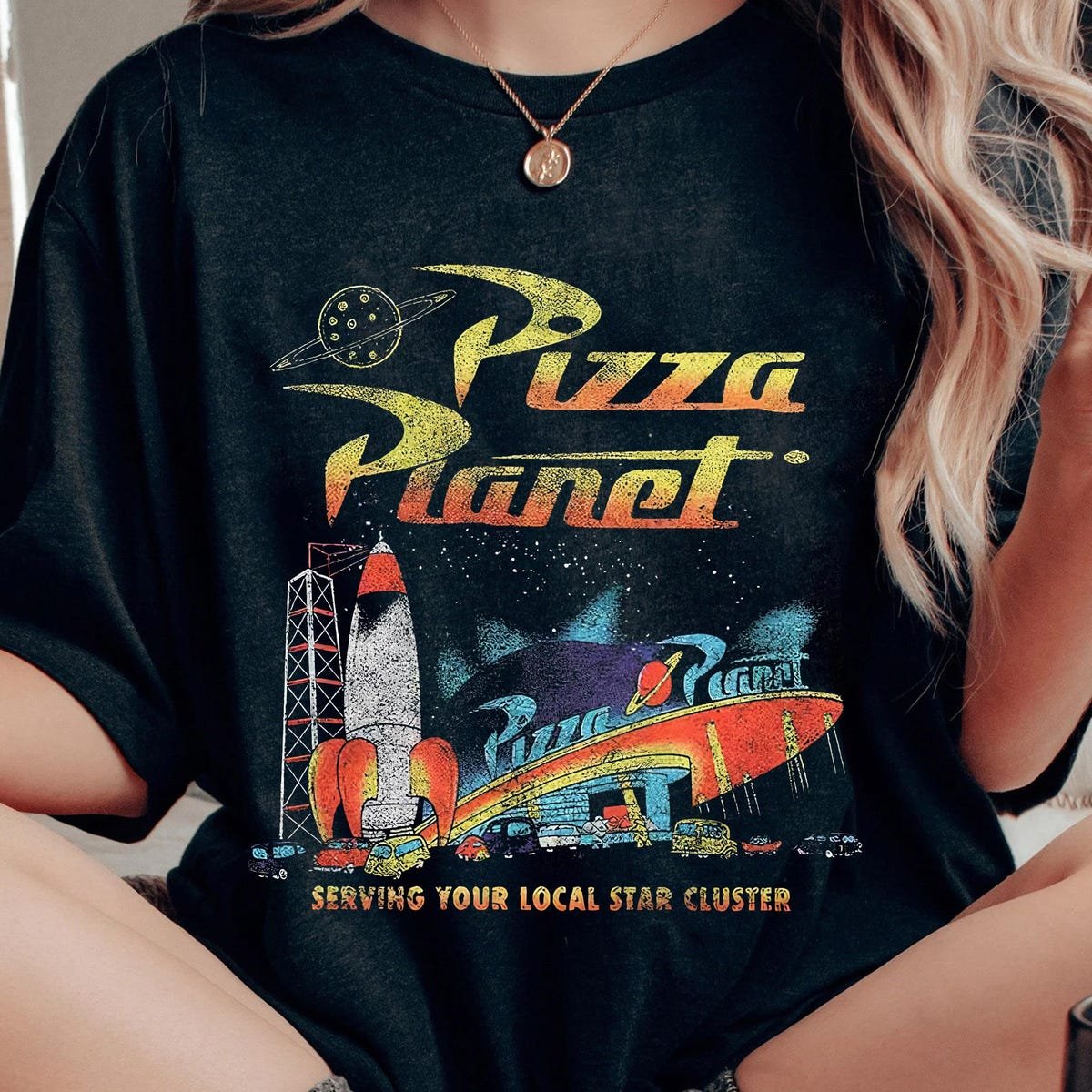 Vintage Disney Pizza Planet Shirt Toy Story Aliens Disneyland 2024 Tee