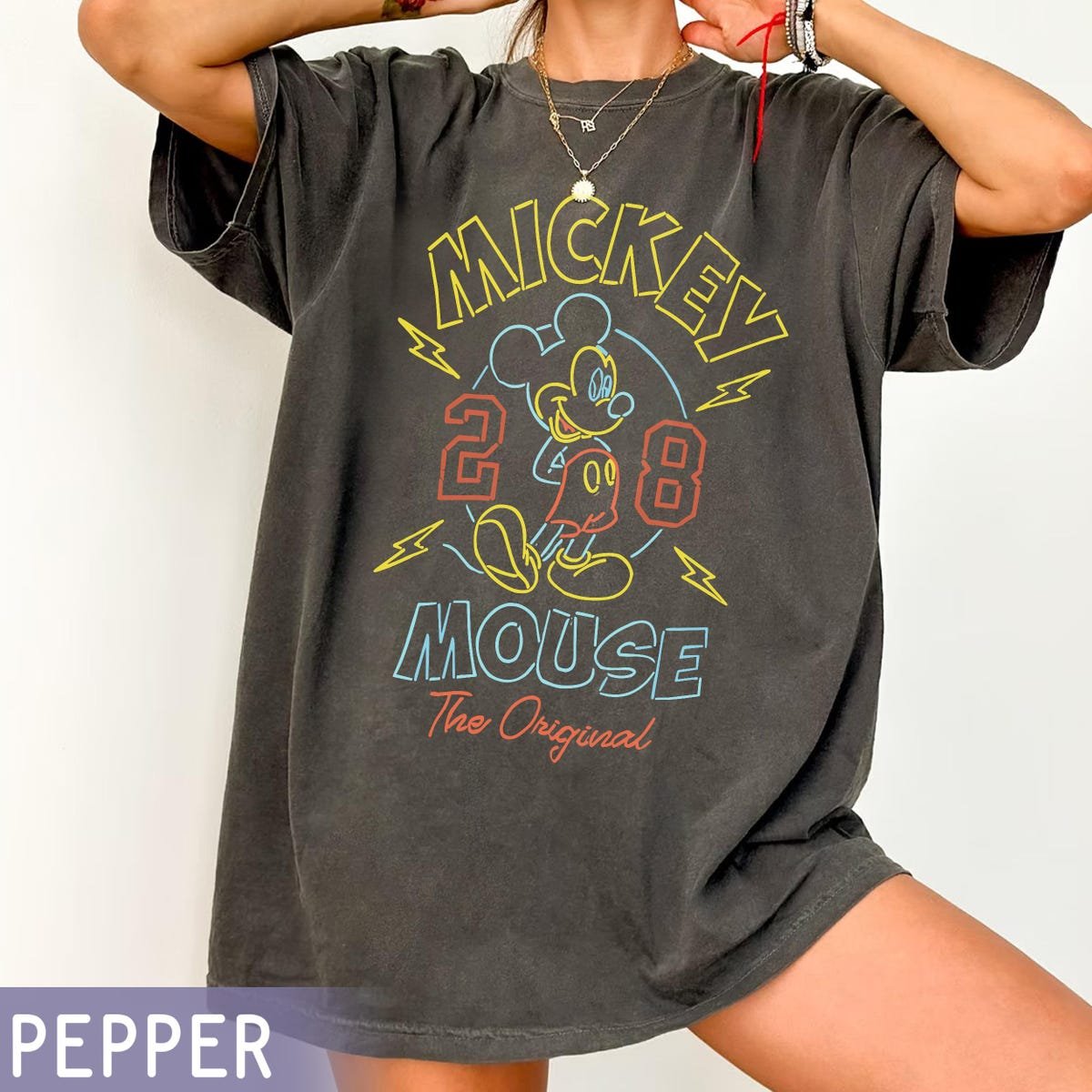 Vintage Mickey Mouse Shirt Retro Neon Style Disneyland Tee