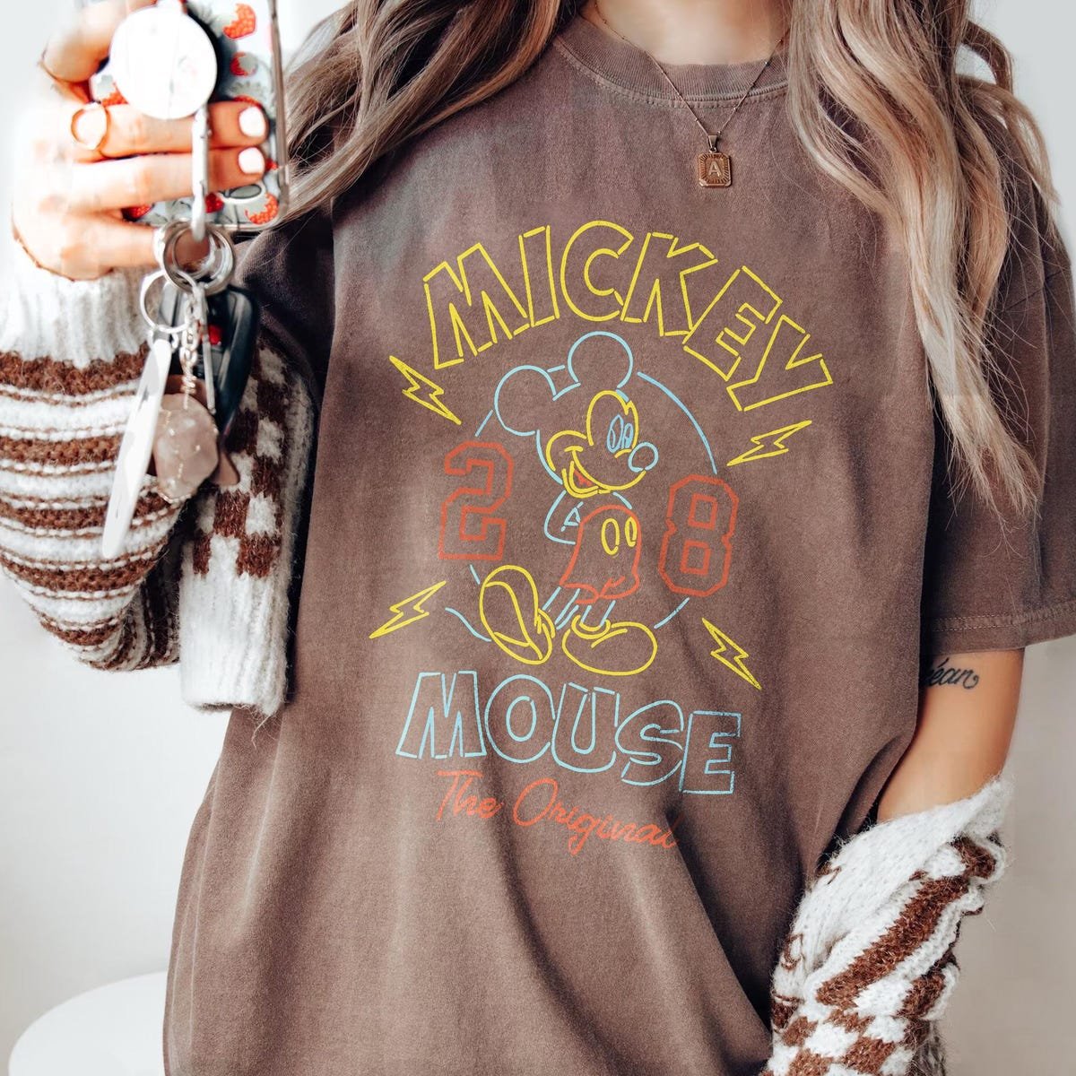 Vintage Mickey Mouse Shirt Retro Neon Style Disneyland Tee