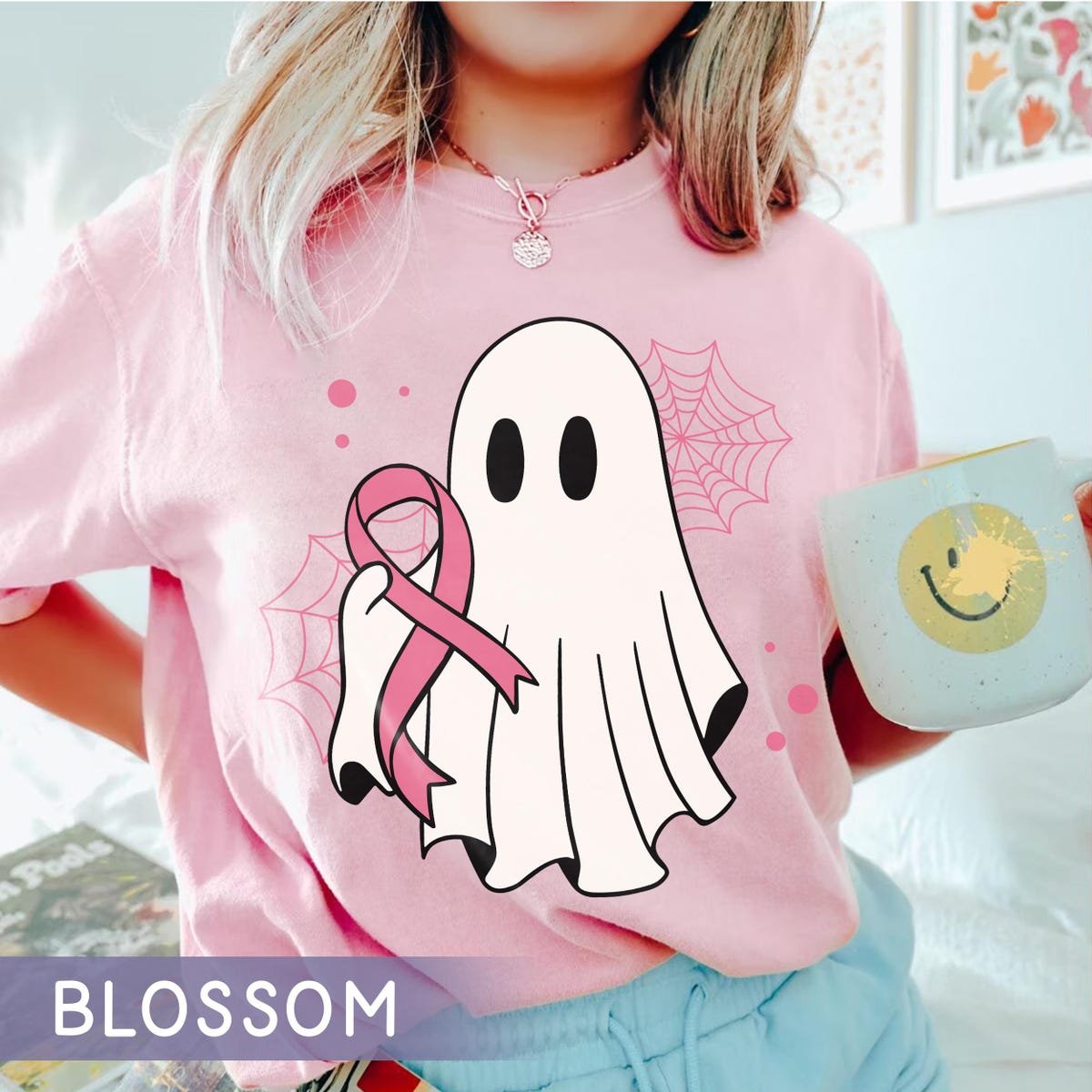 Breast Cancer Awareness Pink Shirt Halloween Ghost Tee