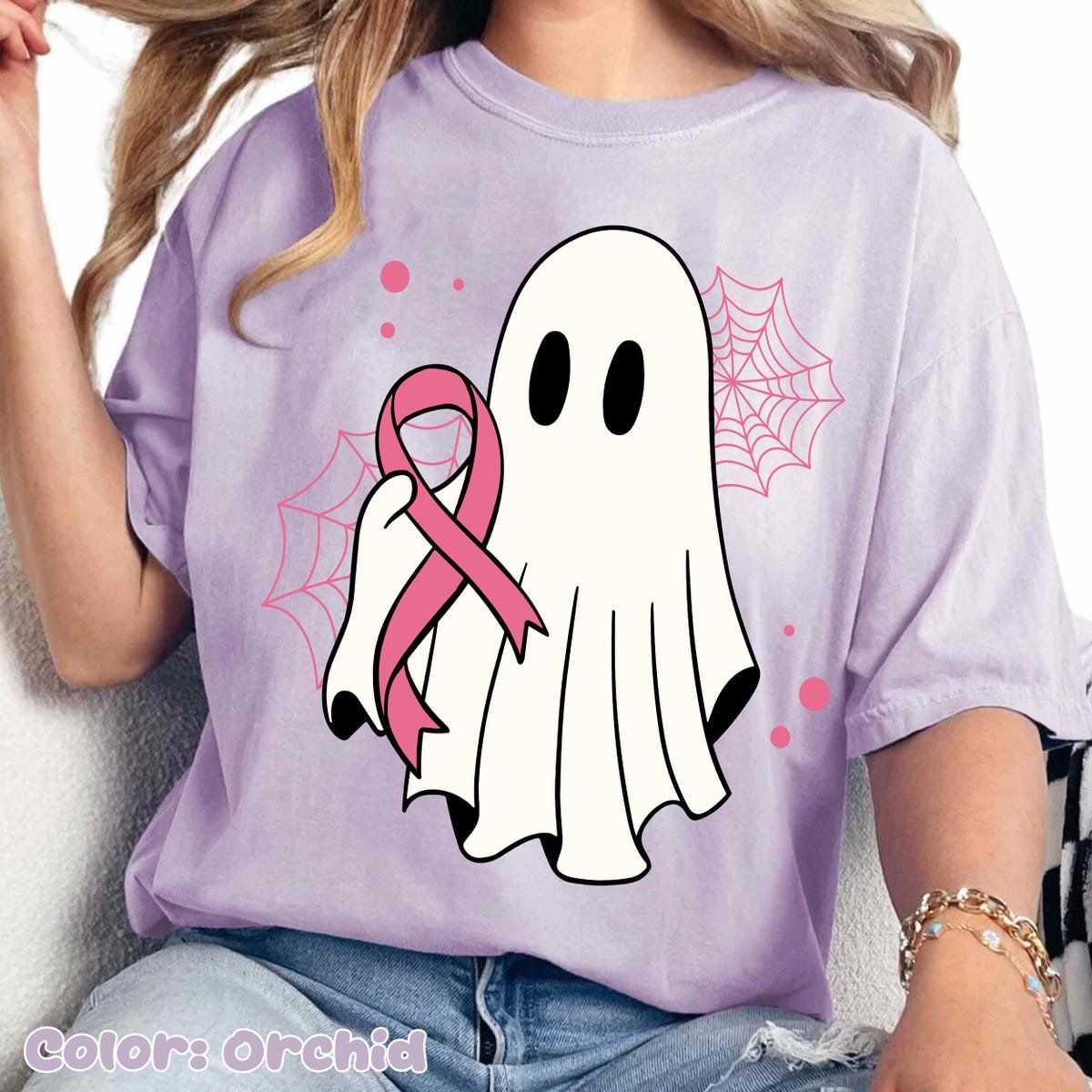 Breast Cancer Awareness Pink Shirt Halloween Ghost Tee