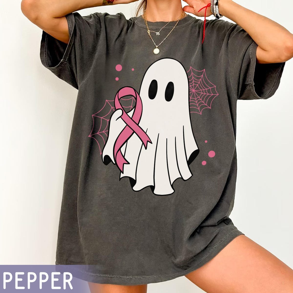 Breast Cancer Awareness Pink Shirt Halloween Ghost Tee