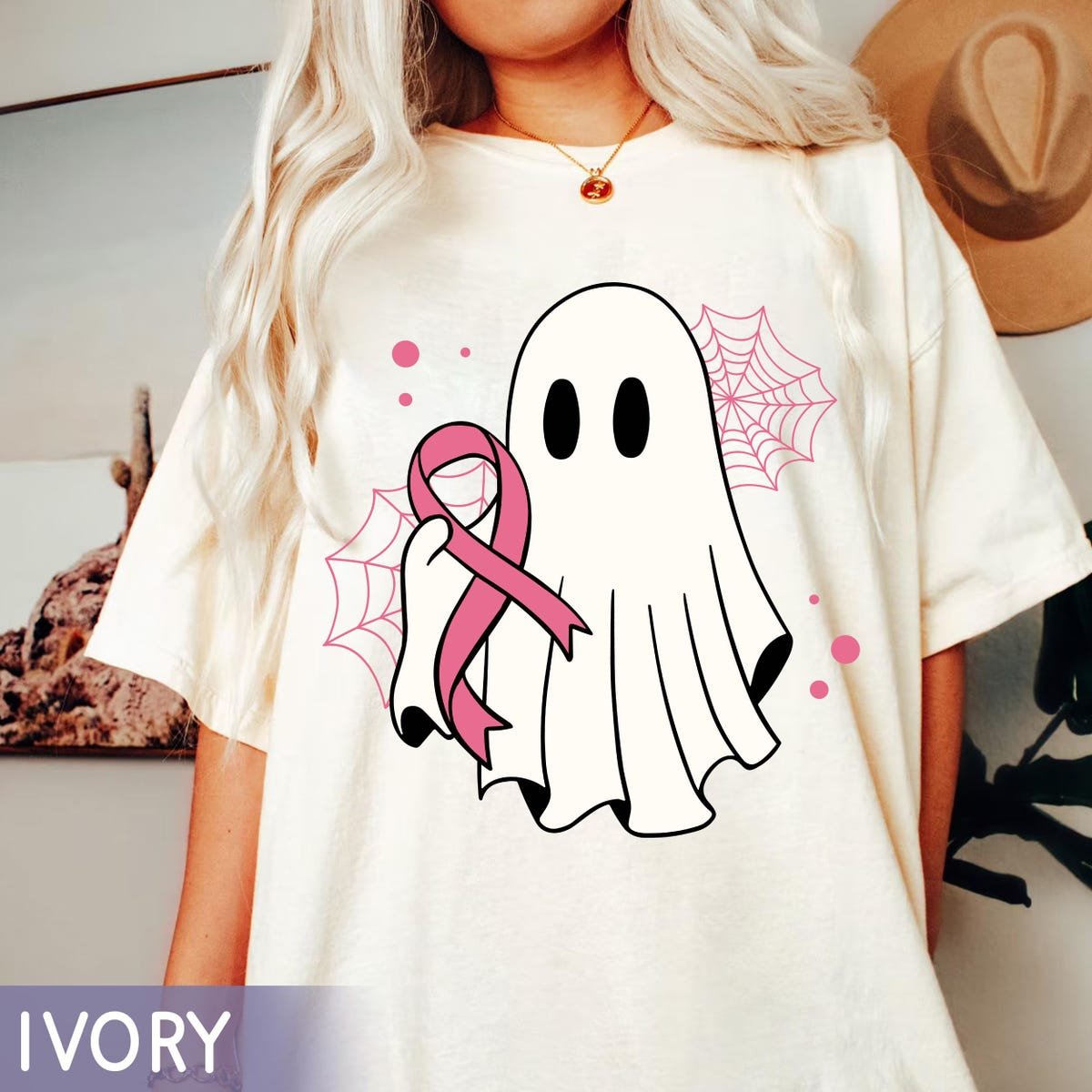 Breast Cancer Awareness Pink Shirt Halloween Ghost Tee