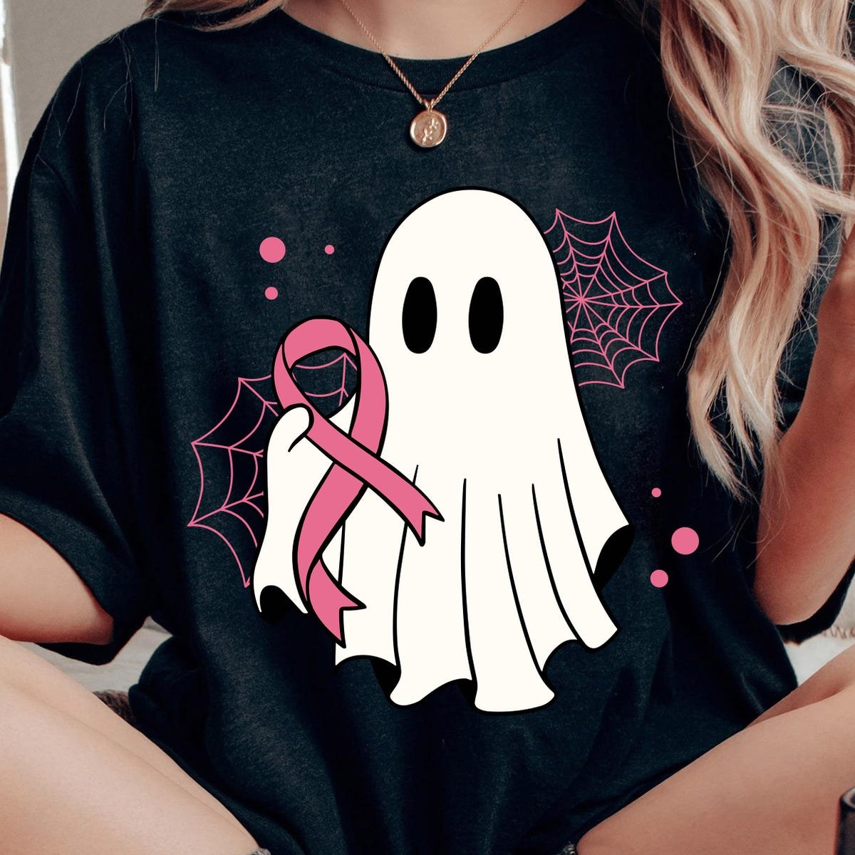 Breast Cancer Awareness Pink Shirt Halloween Ghost Tee