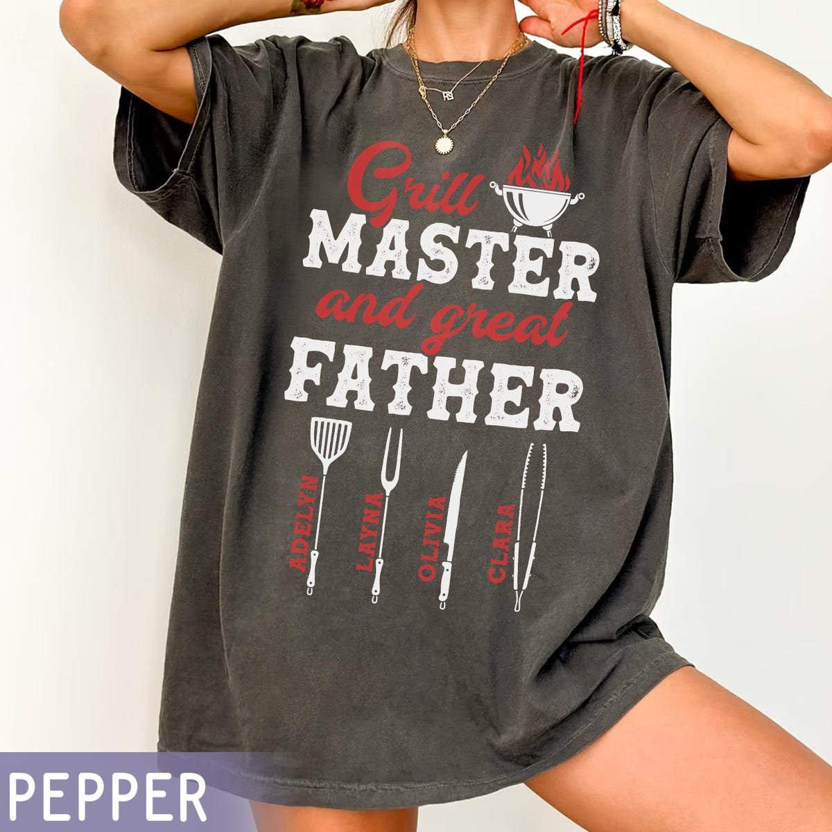 Custom Grill Master Shirt for Dad with Kids Names Father's Day Gift