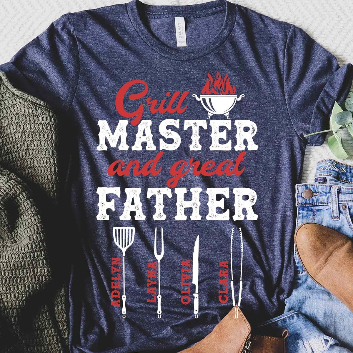 Custom Grill Master Shirt for Dad with Kids Names Father's Day Gift
