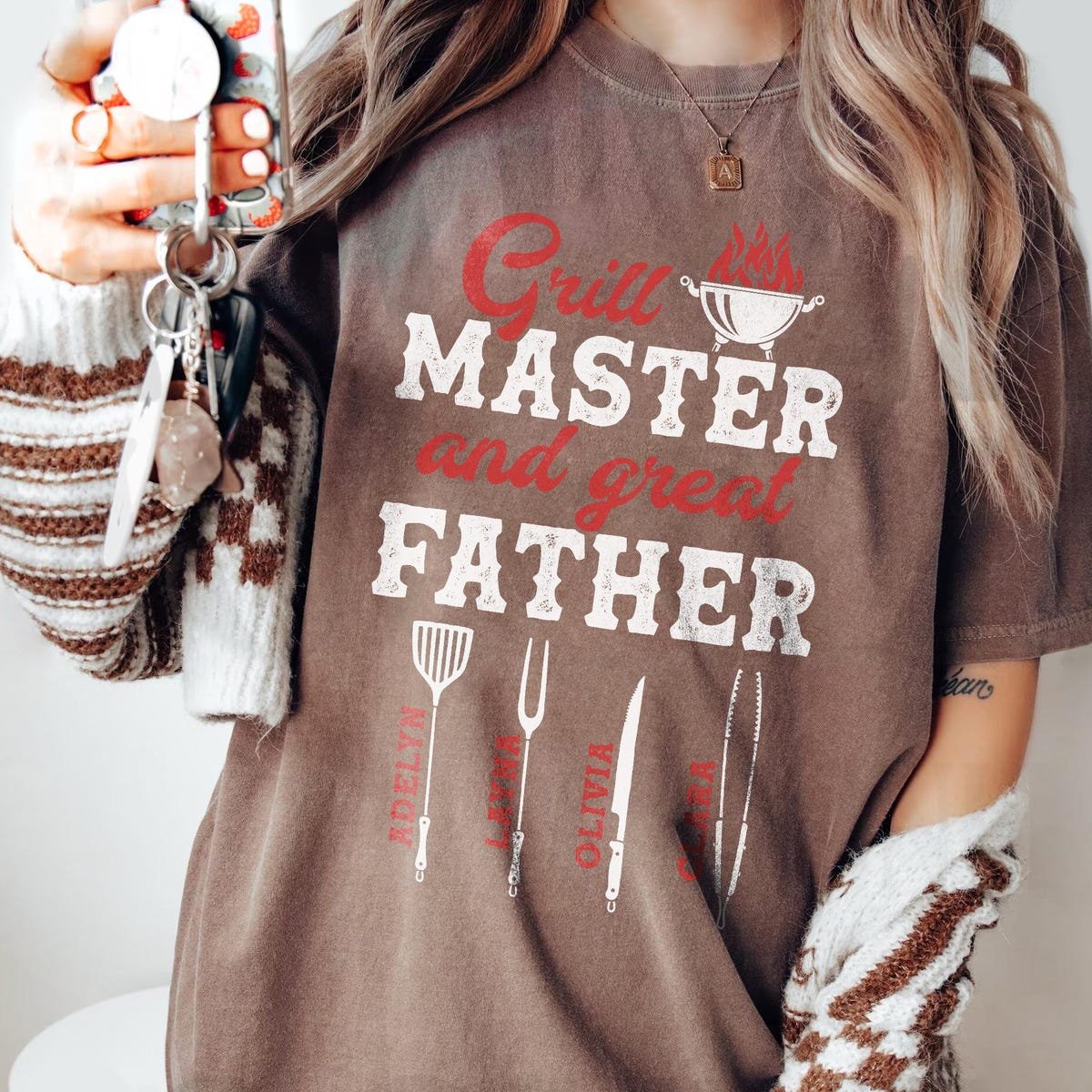 Custom Grill Master Shirt for Dad with Kids Names Father's Day Gift