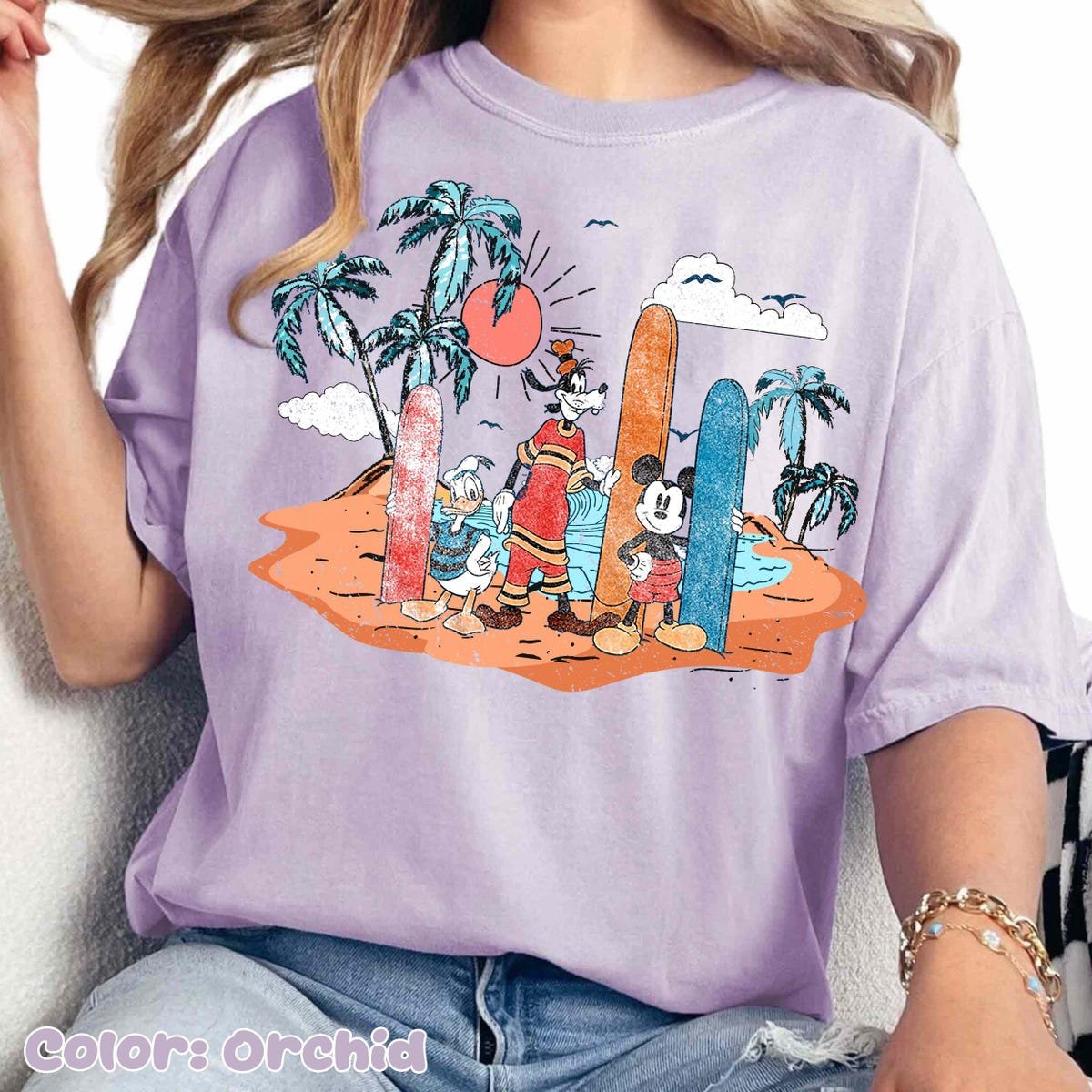 Disney Beach Shirt Mickey Goofy Donald Surf Tee Vintage Vacation 2025