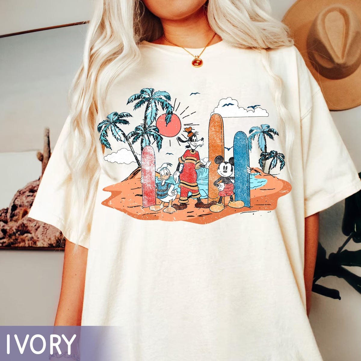 Disney Beach Shirt Mickey Goofy Donald Surf Tee Vintage Vacation 2025