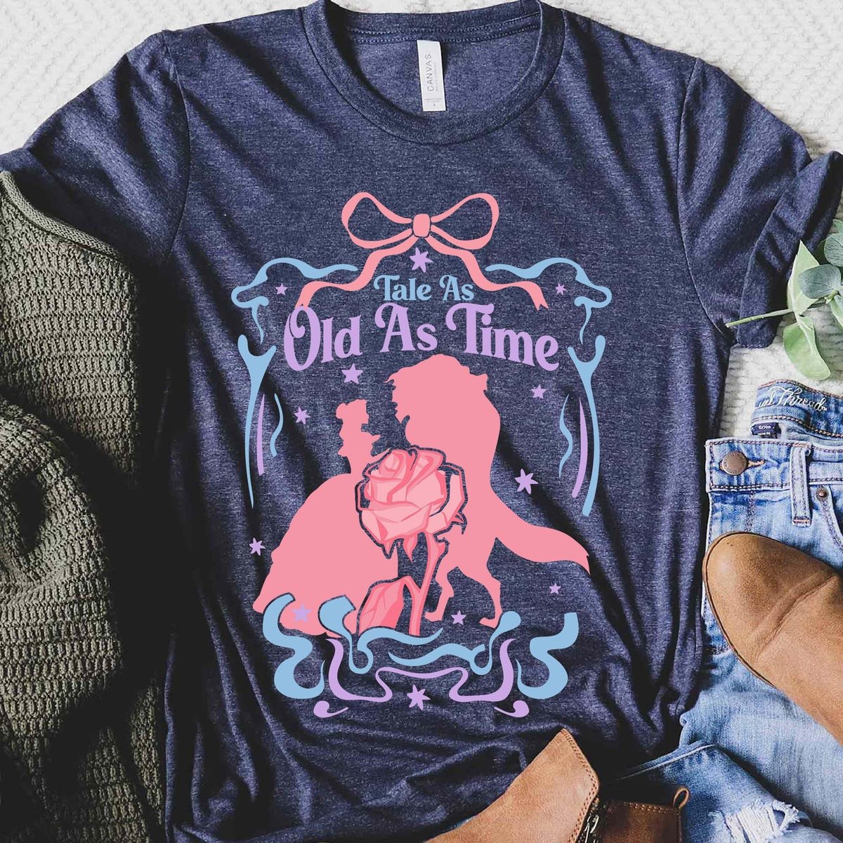 Disney Beauty And The Beast Shirt Retro Belle Beast Silhouette Tee