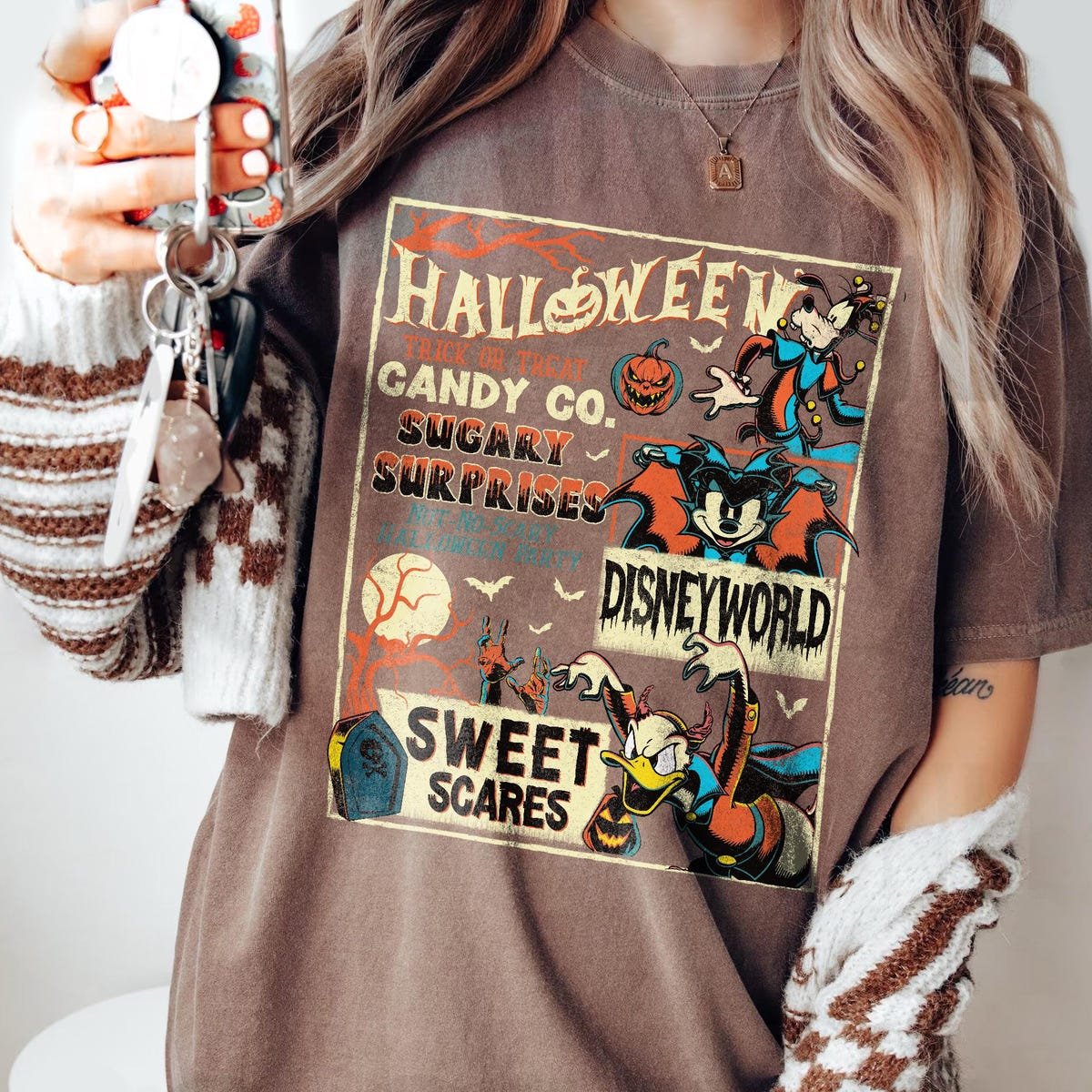 Disney Halloween Shirt Mickey Donald Goofy Dracula Style Tee