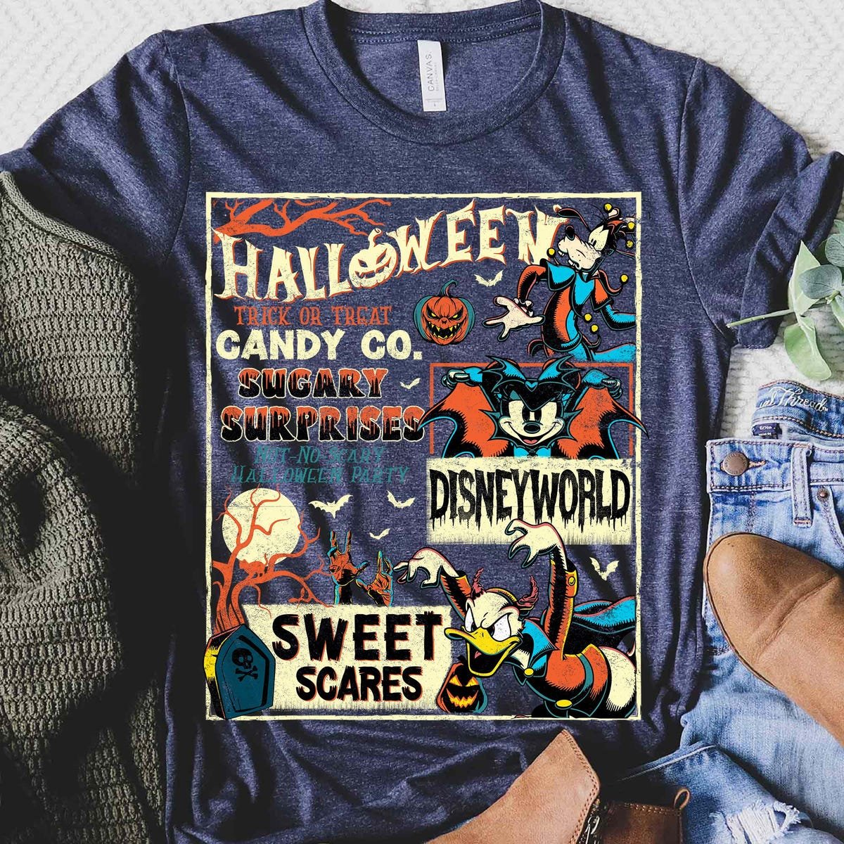 Disney Halloween Shirt Mickey Donald Goofy Dracula Style Tee