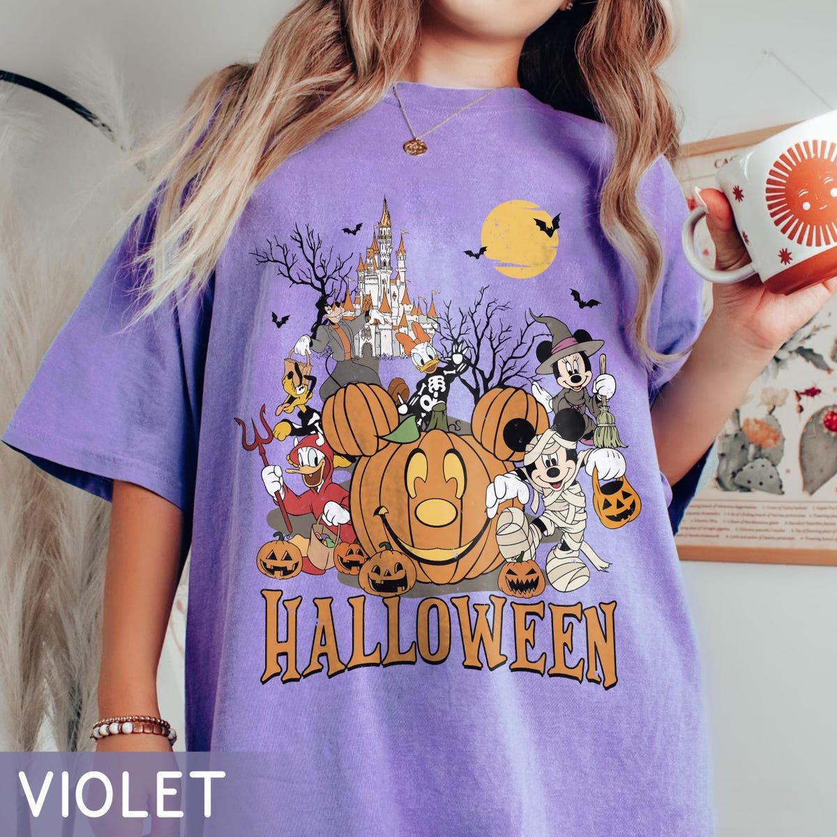 Disney Halloween Shirt Mickey Pumpkin Minnie Costume Tee