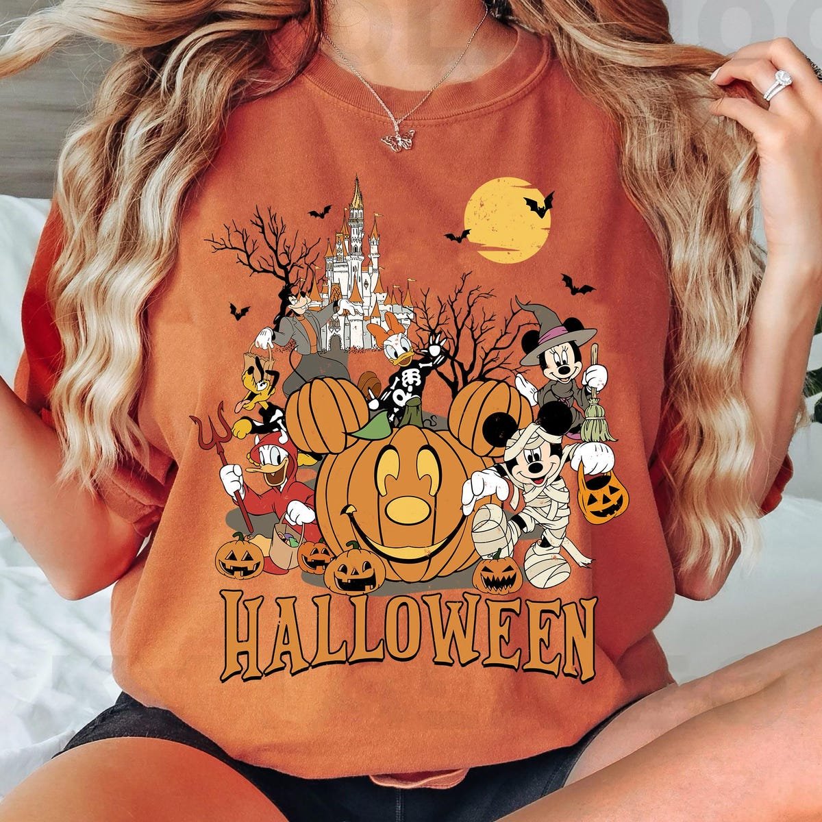 Disney Halloween Shirt Mickey Pumpkin Minnie Costume Tee