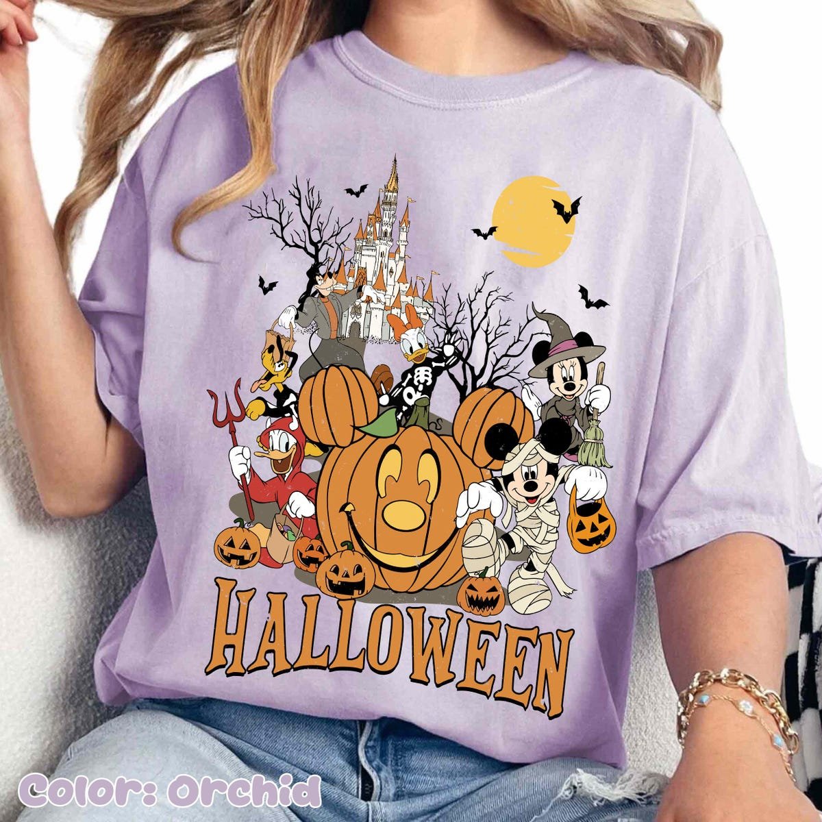 Disney Halloween Shirt Mickey Pumpkin Minnie Costume Tee
