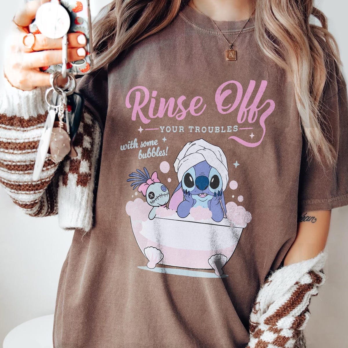 Disney Stitch Bath Shirt Rinse Off Troubles Tee Self Care Lilo & Stitch