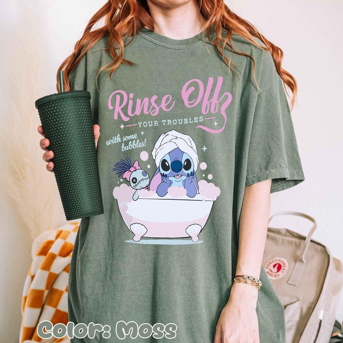 Disney Stitch Bath Shirt Rinse Off Troubles Tee Self Care Lilo & Stitch